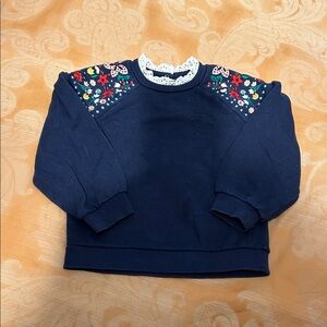 Mini Boden Navy Top with Floral Embroidery